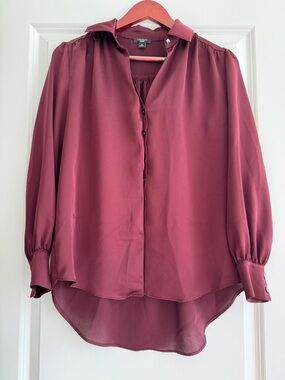 Petite Hidden Button Down Collared Long Sleeve